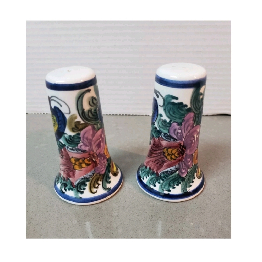 Vintage Handmade Floral Ceramic Pottery Salt And Pepper Shakers